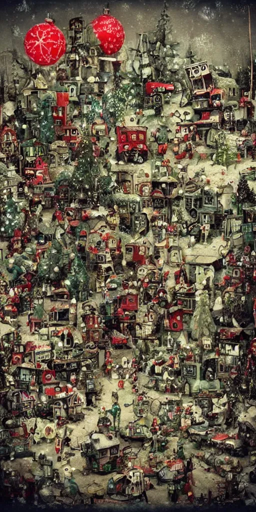 Image similar to a christmas toy junkyard scene by alexander jansson and where's waldo