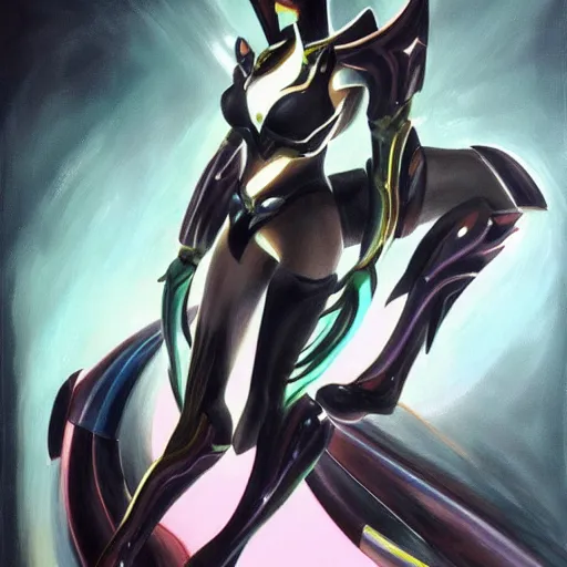 Prompt: Stunning painting of Saryn Prime warframe doing an elegant pose