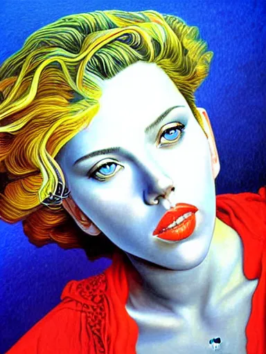 Prompt: a beautiful painting of scarlett johansson by jean giraud moebius, award winning painting, hyperdetailed, detailed