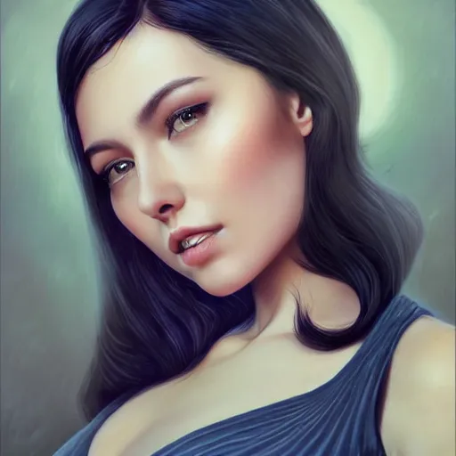 Prompt: a gorgeous female photo, professionally retouched, soft lighting, wearing sundress, illuminated by moonlight realistic, smooth face, raven black hair, perfect eyes, wide angle, sharp focus on eyes, 8 k high definition, insanely detailed, intricate, elegant, art by artgerm and wlop