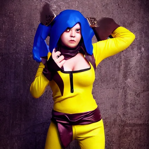 Image similar to woman dressed up as mortal kombat pikachu, cosplay, fashion portrait by Bruce Webber