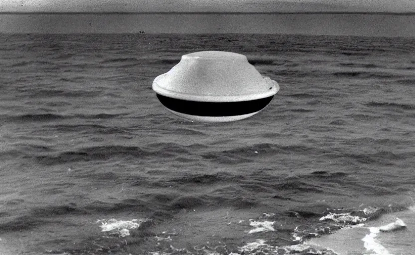 Image similar to ufo above a beach, old photo, newspaper photo, front page news