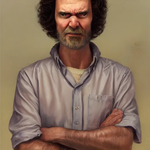 Prompt: Beautiful hyperrealistic detailed matte portrait painting of Gene Belcher from Bobs Burguer by andreas rocha and john howe and Martin Johnson