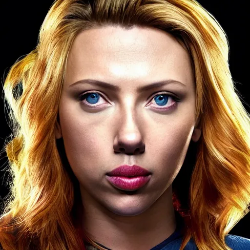 Image similar to photograph of Scarlet Johansson as a super hero, highly detailed, headshot Portrait, hyper realistic .