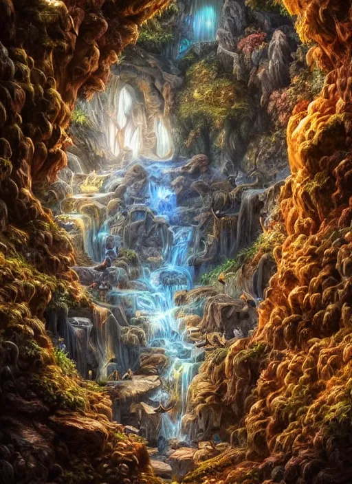 Image similar to photo of magical crystal cave, realistic, sharp focus, 8 k high definition, insanely detailed, intricate, elegant, art by stanley lau and artgerm