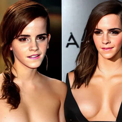 Image similar to emma watson mixed with kim kardashian, single full - figure profile