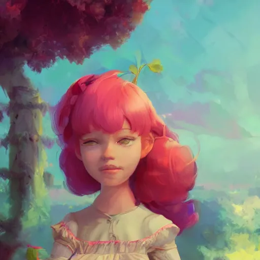 Image similar to painted portrait of a strawberry shortcake, fantastically pastel colors, octane render, matte painting concept art, official fanart behance hd artstation by jesper elsing, by rhads and makoto shinkai and lois van baarle and ilya kuvshinov and rossdraws