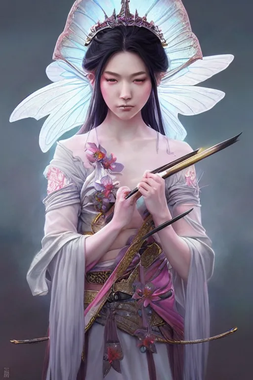 Image similar to fairy japanese princess, highly detailed, d & d, fantasy, highly detailed, digital painting, trending on artstation, concept art, sharp focus, illustration, art by artgerm and greg rutkowski and magali villeneuve