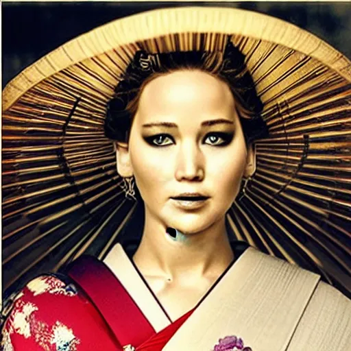 Image similar to “ old photo of jennifer lawrence as a geisha, hd, photorealistic ”