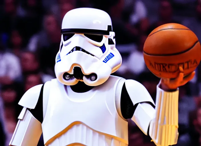 Image similar to ESPN still of Storm trooper playing in the nba playoffs live on espn, 4k