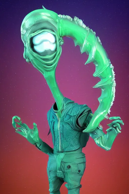 Image similar to frost worm companion, in the style of jim mcdermott and matt jefferies, trending on artstation, front lighting front view 6 0 s kitsch and psychedelia, character design, futuresynth, epic fantasy, sculpture