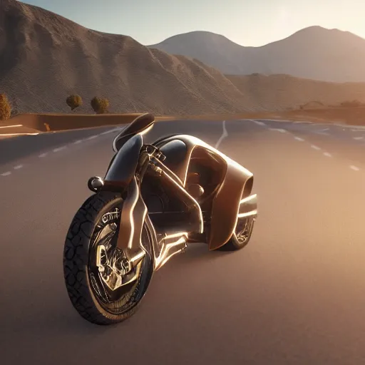 Prompt: arch motorcycle concept by keanu reeves, unreal engine 5, ray tracing, desert background, high detailed