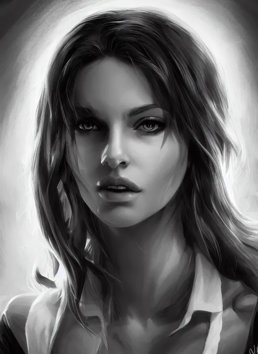 Image similar to headshot of a beautiful woman in black and white, art by diego fazio and diegoKoi and oscar Ukono, concept art, sharp focus, artgerm, 8k highly detailed