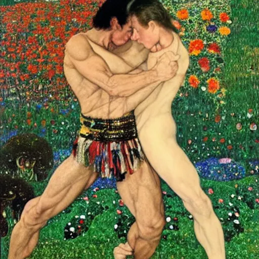 Prompt: a masterpiece full body portrait of jean Claude van Damme doing martial arts in an enchanted mushroom forest, by gustav klimt and nobuyoshi araki and Salvador dali and Leonardo da Vinci