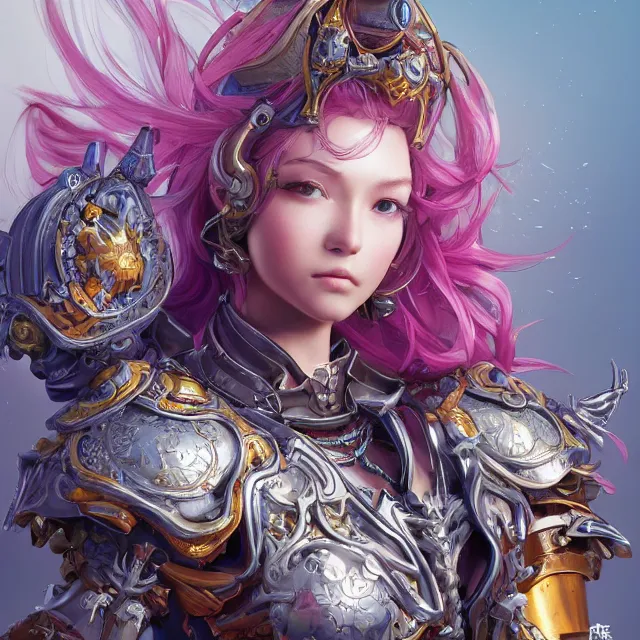 Image similar to studio portrait of lawful good colorful female holy mech paladin as absurdly beautiful, elegant, young sensual gravure idol, ultrafine hyperrealistic detailed face illustration by kim jung gi, irakli nadar, intricate linework, sharp focus, bright colors, matte, octopath traveler, final fantasy, unreal engine highly rendered, global illumination, radiant light, intricate environment