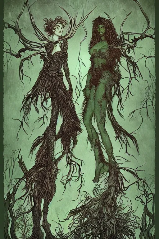 Prompt: wild dryad druids , in the style of Greg Broadmore and Arthur Rackham and Moebius,trending on artstation, light lighting side view,digital art,surrealism ,macro,blueprint ,vaporwave ,