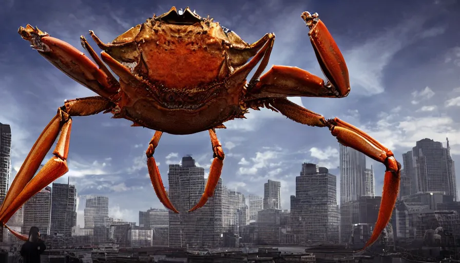 Prompt: Giant crab humanoid terrorising a city, 8k,