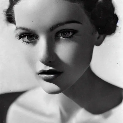 Prompt: close up of face of a fashion model, photo by edward steichen, highly detailed