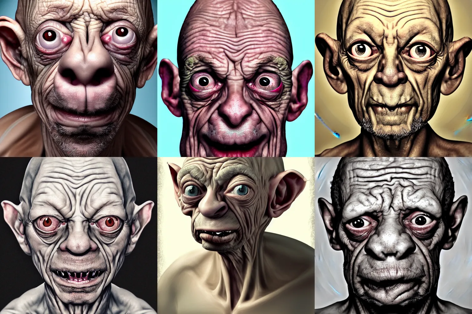 Prompt: a very ugly man portrait looking like gollum, wrinkles, pimpels