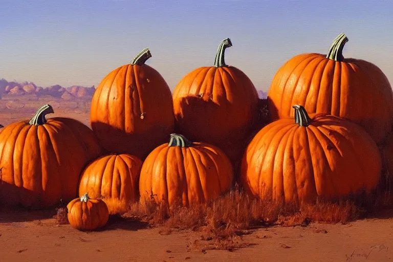 Prompt: a pumpkin dripping in the desert sun, haunted house, beautiful painting, james gurney, trending on artstationhq