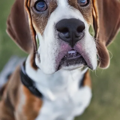 Prompt: “A cartoon of an old Beagle with big exaggerated eyes looks up at the camera sweetly, soft focus, bright colors, high detail”