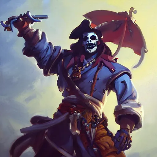 Image similar to greg manchess portrait painting of partially armored undead pirate captain lechuck as overwatch character, medium shot, asymmetrical, profile picture, organic painting, sunny day, matte painting, bold shapes, hard edges, street art, trending on artstation, by huang guangjian, gil elvgren, ruan jia, greg rutkowski, gaston bussiere