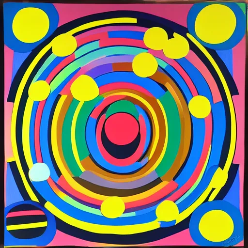 Image similar to rubber duck painting in the style of frank stella, concentric circles, minimalist, very colorful