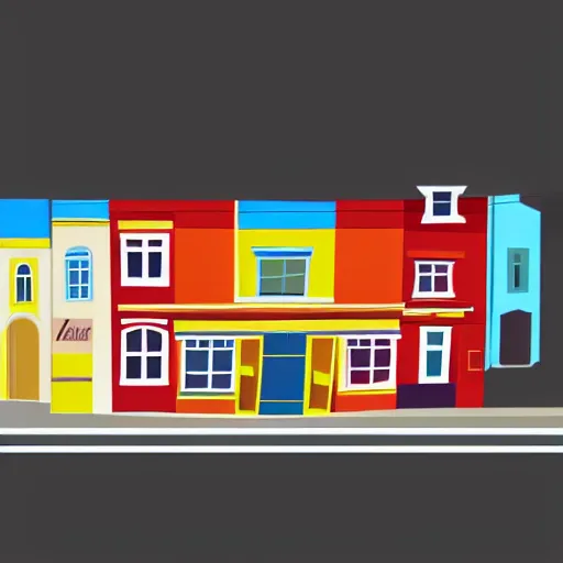 Image similar to a small town, color blocking, vector art, svg