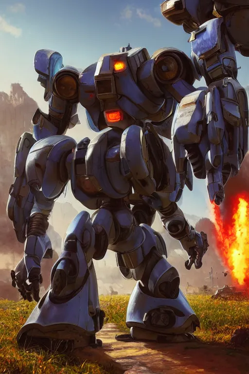 Image similar to mechwarrior 5 : mercenaries mech megaman transformer robot boss tank engine game octane render, 4 k, hd 2 0 2 2 3 d cgi rtx hdr style chrome reflexion glow fanart, global illumination ray tracing hdr fanart arstation by ian pesty by jesper ejsing pixar and disney unreal zbrush central hardmesh