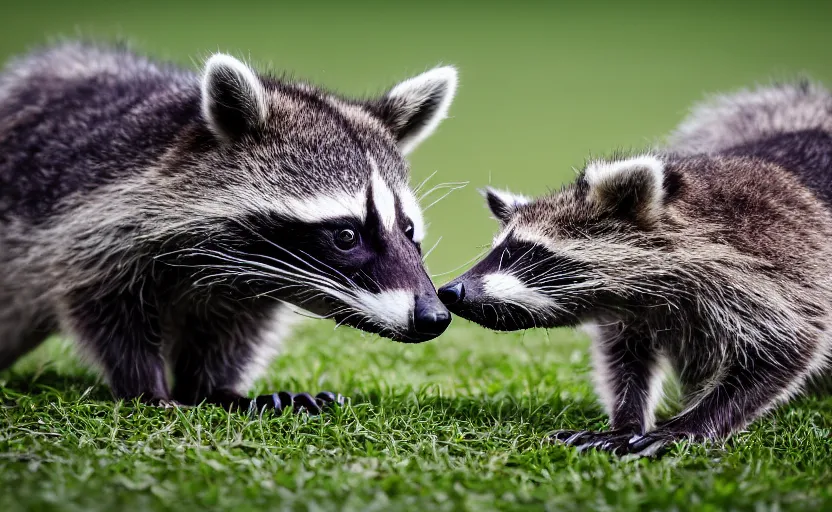 Image similar to soccer game with raccoons all over the field, sports photography, very detailed, 8 k,