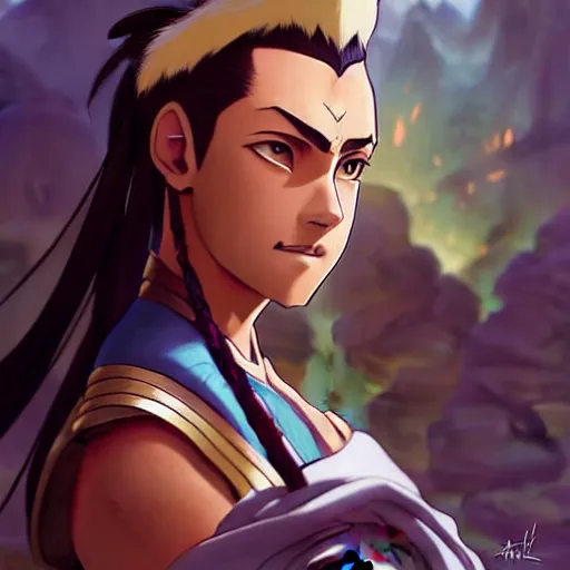 Image similar to Sokka from avatar the last airbender, fantasy, intricate, elegant, highly detailed, digital painting, artstation, concept art, matte, sharp focus, illustration, art by Artgerm and Greg Rutkowski and Alphonse Mucha