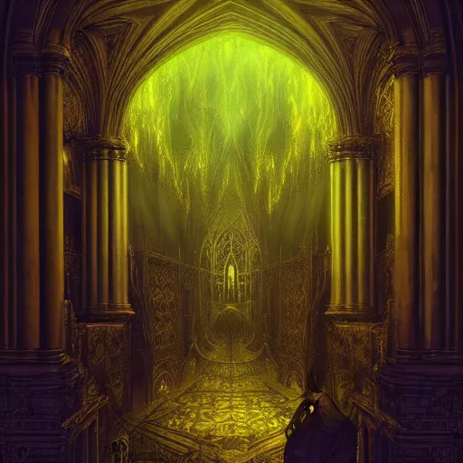 Image similar to Photorealistic Ghostly Dark Hunted Cathedral in the style of Michael Whelan and Gustave Dore. Hyperdetailed photorealism, 108 megapixels, amazing depth, glowing rich colors, powerful imagery, psychedelic Overtones, 3D finalrender, 3d shading, cinematic lighting, artstation concept art