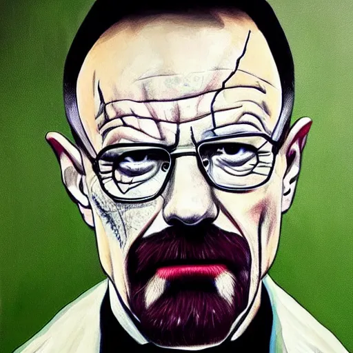 Image similar to walter white wearing the joker suit, dripping painting