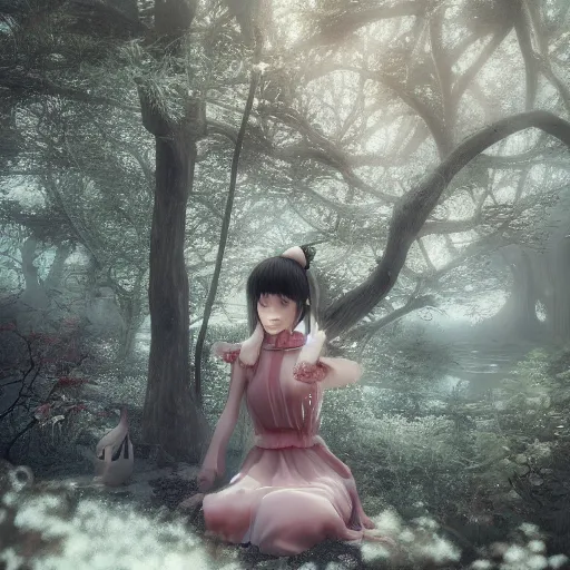 Prompt: mystic fairytale by Aya Takano as 3d octane render, raytrace, reflections, cgsociety