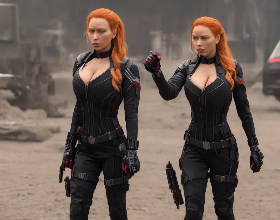 Image similar to movie still of lindsey pelas as black widow, directed by russo brothers, 4 k hd, oscar winning, high detail