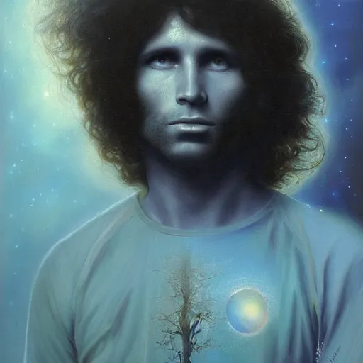 Image similar to UHD tonalism cosmic painting of Jim Morrison, by Antonio Caparo and Ferdinand Knab and Greg Rutkowski, UHD, photorealistic, trending on artstation, trending on deviantart