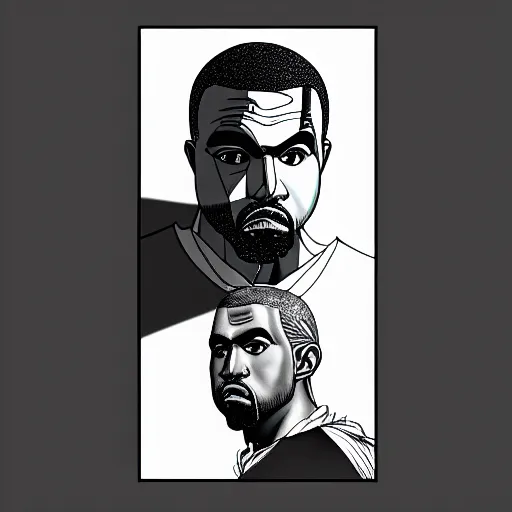 Image similar to manga panel of kanye west in the style of kentaro miura, 8 k, 4 k, masterpiece, trending on artstation