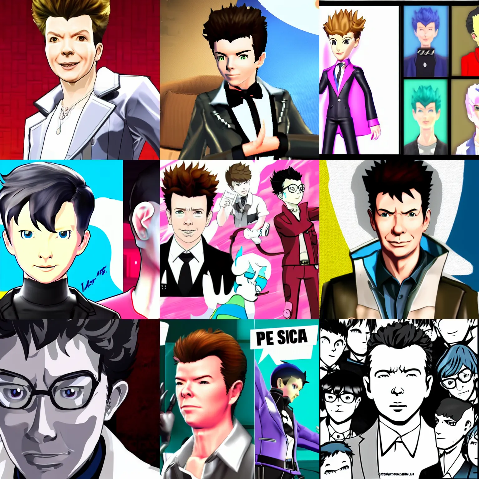Prompt: Rick Astley as Persona game character