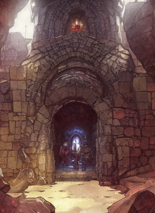 Image similar to Grikki the dwarf. A humble dwarven stone mason completes the great gate of kings. Fantasy concept art. Brutalist architecture.Moody Epic painting by James Gurney, and Alphonso Mucha. ArtstationHQ. painting with Vivid color. (Dragon age, witcher 3, lotr)