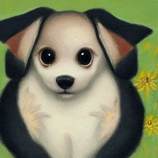 Image similar to umbreon pup in the style of a naturalist painting is the cutest thing i have ever seen, oh my god