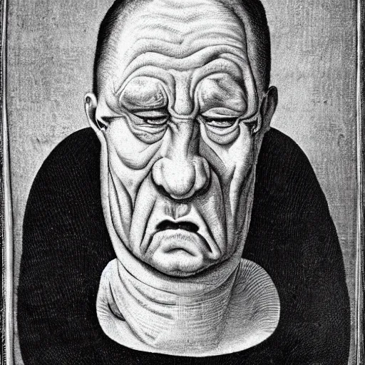 Image similar to Black and white portrait of a very ugly man in the middle ages