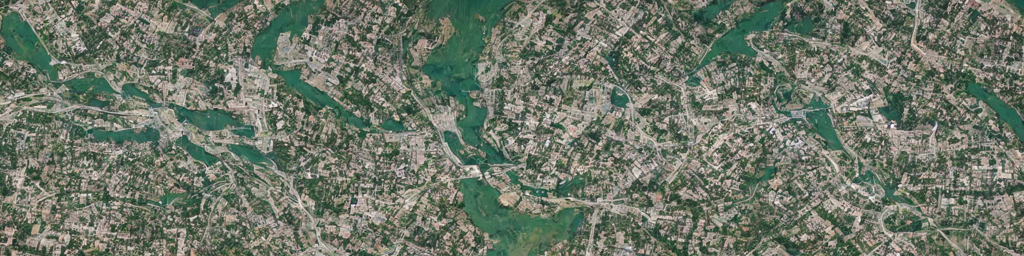 Image similar to satellite view of a town shaped like an alligator