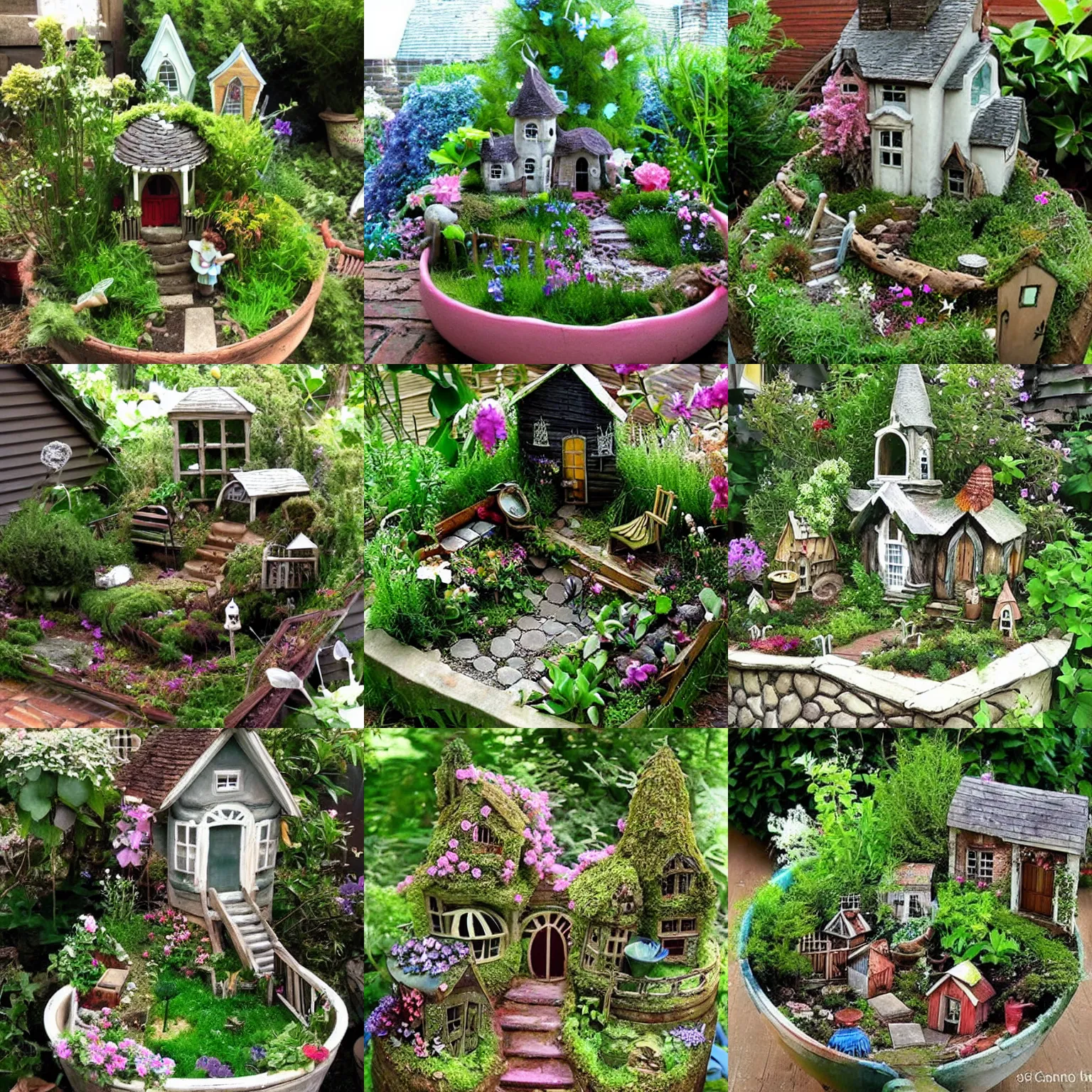 Prompt: beautiful ethereal community fairy garden in between old houses