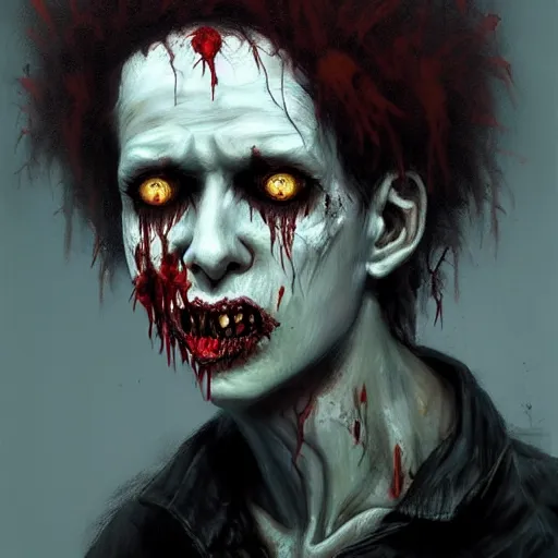 Prompt: young and slim robert smith as a zombie, 7 days to die zombie, fine art, award winning, intricate, elegant, sharp focus, cinematic lighting, highly detailed, digital painting, 8 k concept art, art by z. w. gu, art by brom, art by michael hussar, masterpiece, 8 k