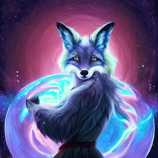 Prompt: a stylized realistic painting of an avatar of an awesome cosmic powerful luxurious foxfolk mage themed around death and the cosmos, in the style of dnd beyond avatar portraits, beautiful, artistic, elegant, lens flare, magical, lens flare, nature, realism, stylized, art by jeff easley and genndy tartakovsky and hayao miyazaki