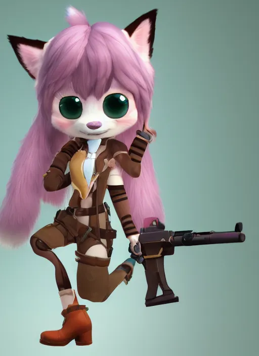 Image similar to female furry mini cute style, highly detailed, rendered, ray - tracing, cgi animated, 3 d demo reel avatar, style of maple story and zootopia, maple story gun girl, fox from league of legends chibi, soft shade, soft lighting