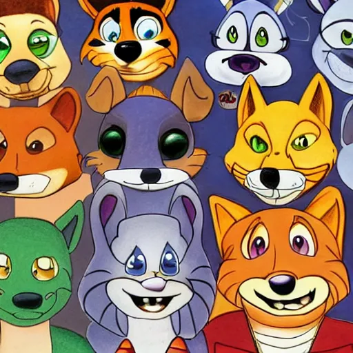 Prompt: colored Pencil drawing of cartoon furry characters, highly detailed