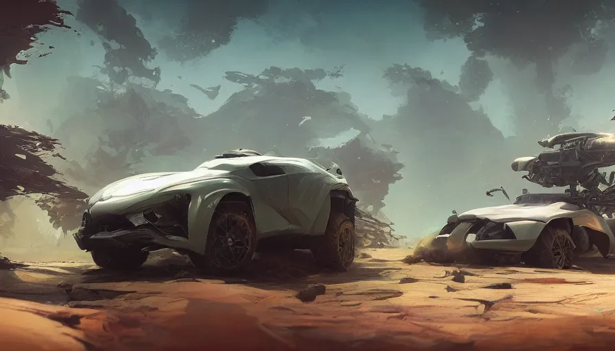 Image similar to a beautiful concept design of a supercar converted into offroad suv by cory loftis, fenghua zhong, ryohei hase, ismail inceoglu and ruan jia. volumetric light, detailed, octane render, horizon forbidden west