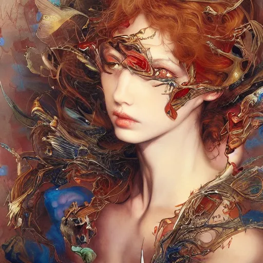 Prompt: beautiful painting of a child, playful, combination in the style Ayami Kojima, Amano, Karol Bak, Greg Hildebrandt, and Mark Brooks, neogothic art, detailed, trending on Artstation