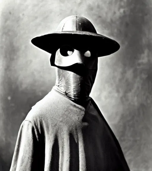 Image similar to a man at wearing plague doctor mask in distance, ww1 film photo, grainy, high detail, high resolution